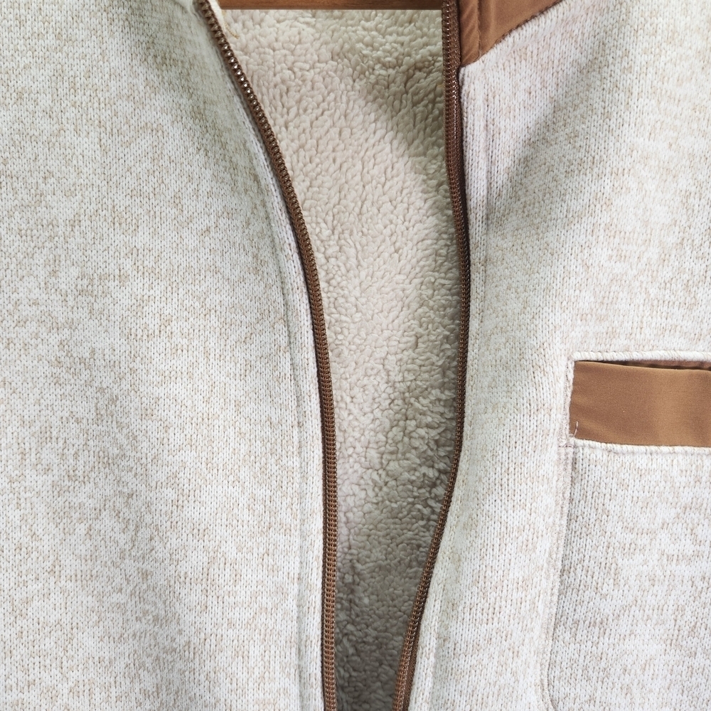 George Men's Zip-Up Sweater - Cream with Brown Trim XL (46-48) - Picture 3 of 15